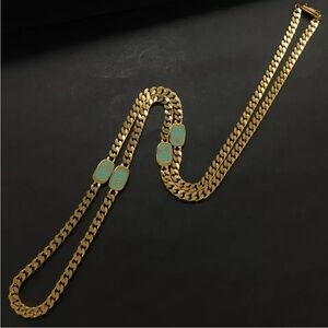 VALENTINO Logo LONG Teal & Gold Tone vintage Chain Necklace OR bag/wallet chain